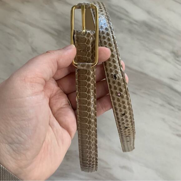 Genuine Tan Beige Snakeskin & Gold Hardware Waist Belt S/M 33 - Picture 1 of 6